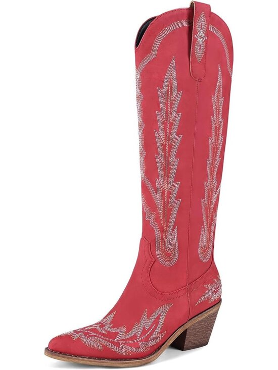 Shoes - Women's Red Cowgirl Boot Mid Calf Western Country Pointed Toe Embroidery